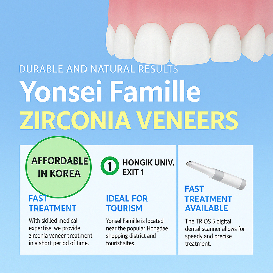 Zirconia veneers treatment at Yonsei Famille Dental Clinic in Korea – fast, affordable, and ideal for travelers