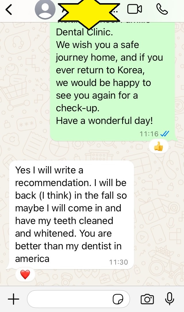 WhatsApp review from international visitor