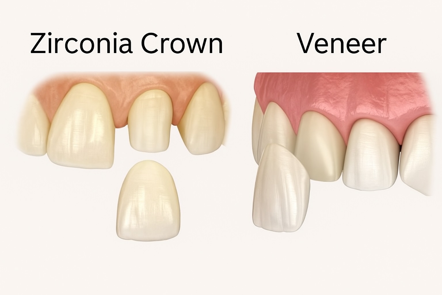Zirconia crown and veneer illustration